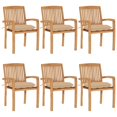 thumbnail image 1 of vidaXL Stacking Garden Chairs with Cushions 6 pcs Solid Teak Wood, 1 of 5