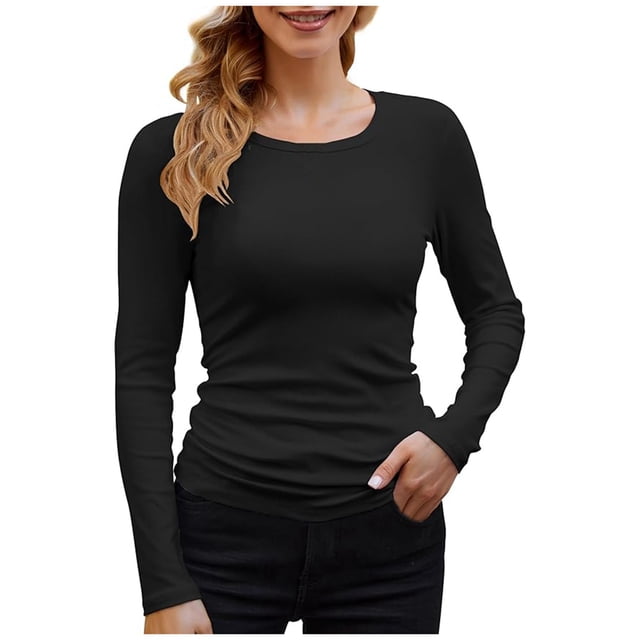 Hiiyo T-Shirt à Manches Longues à Col Rond pour Femme, Uni, Décontracté, Ajusté, sous-Vêtement, Tailles M