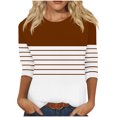 thumbnail image 1 of Débardeurs Tuniques pour Femmes Manches 3/4 Hauts pour Femmes Col Ras du Cou Décontractés Tendance Chandails à Enfiler Blouses Mode d'Automne T-Shirts Rayés Tuniques Basiques S-9 Brun TTG, 1 of 5