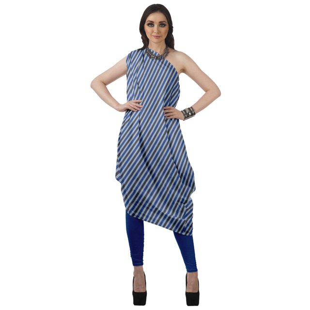 Moomaya Robe Kurti à une Épaule Imprimée pour Femme, Sans Manches, à Col Bénitier, Style Bohème, Tenue de Soirée de Designer