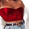 thumbnail image 3 of Women Solid Color Sleeveless Tank Tops with Chain Strap Low-cut Padded Cropped T Shirt Tanks Tops Red L, 3 of 8