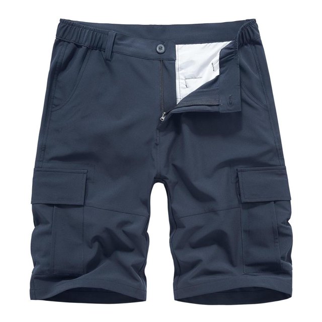SDNall Men Casual Solid Zipper Button Pockets Elastic Waist Cropped Cargo Shorts