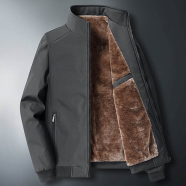 EGNMCR Vestes pour Hommes Mode Homme Décontractée Ample Peluche Épaisse Manteau à Col Montant Manches Longues Fermeture Éclair Poche Manteau Uni