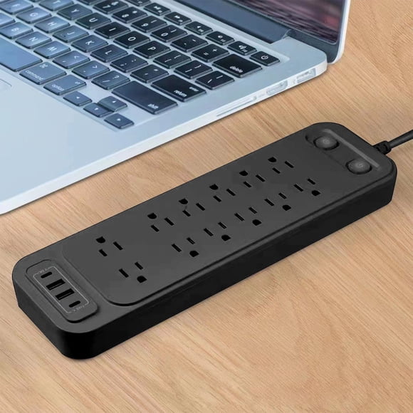 US Specification Socket Plug, Household Power Strip, Multifunctional Ports, 12 AC Outlets, USB & Type-C, Overload Protection, 1.8M Cord, Multiple Security Certificates, For Home/Office