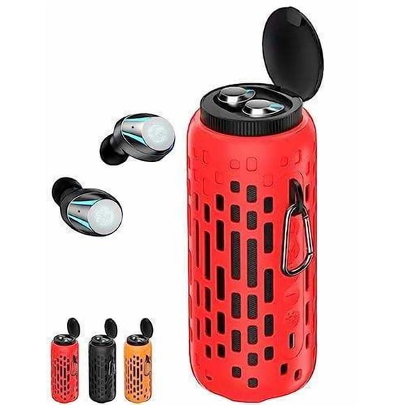 TUTT 2 in 1 Outdoor Waterproof Mini Speaker with Earbuds LED Lighting with Hook | TWS Earbuds Wireless with Portable Mini Speaker | for Picnic Travel Biking Hiking