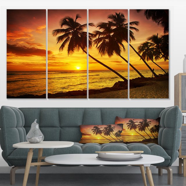 Barbados Island Evening Seashore - Modern Seascape Canvas Artwork