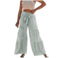 thumbnail image 2 of RKSTN Womens Pants Fashion Casual High Waist Elastic Waist Drawstring Straps Solid Color Ruffle Wide Leg Pants Soft Loose Straight Leg Hiking Pants, 2 of 5