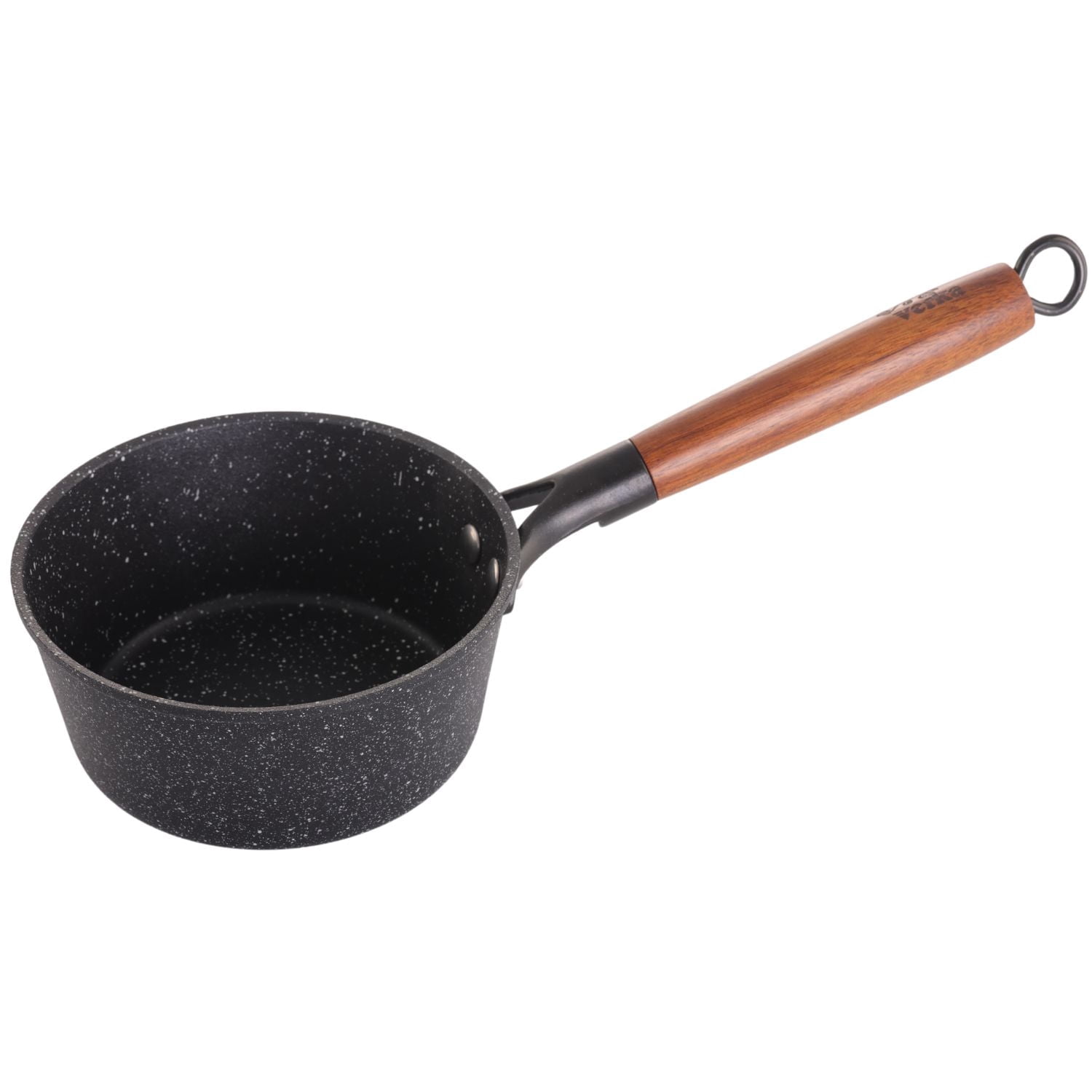Verka Non-Stick Milk Pan, 16cm, Stonetec Design, with Lid and Wooden Handle