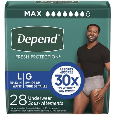 Sous-vêtement d’incontinence Depend Fresh Protection pour hommes adultes, jetable, degré d’absorption maximal, grande taille, gris, 28 unités