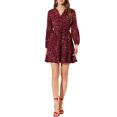 thumbnail image 2 of INSPIRE CHIC Robe Midi Courte Trapèze pour Femme à Col en V, Imprimé Floral, Taille Élastique, Boutonnée, m Bourgogne, 2 of 7