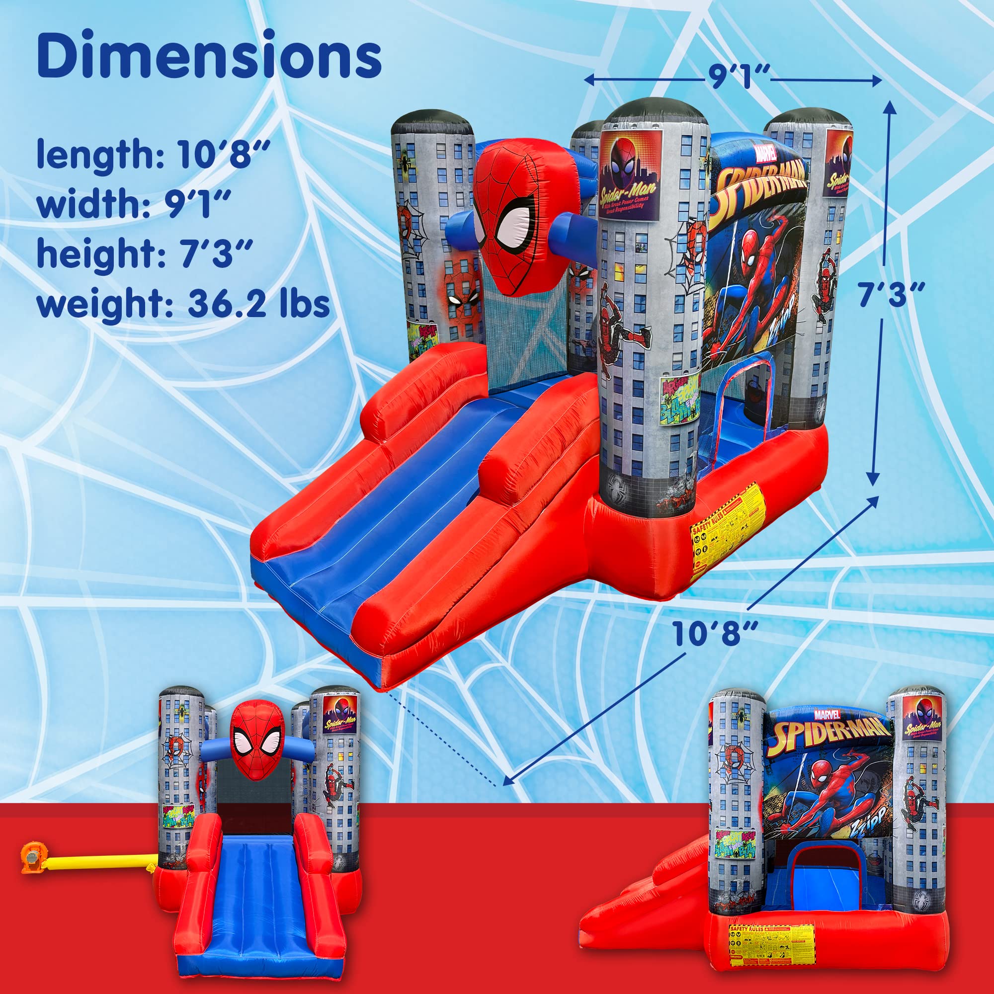 Funormous Disney Spider-Man Outdoor Inflatable Bounce House with Slide, Plus Heavy Duty Air Blower with GFCI for Kids Ages 3-8 Years