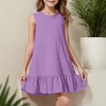 thumbnail image 2 of Milgrthf Robe d'Été pour Filles, Enfants, Décontractée, Col Rond, Sans Manches, Mode, Texturée, Ourlet à Volants, Mini Robe Débardeur, Robes d'Été pour Préadolescentes, Violet, 7 Ans, 2 of 9