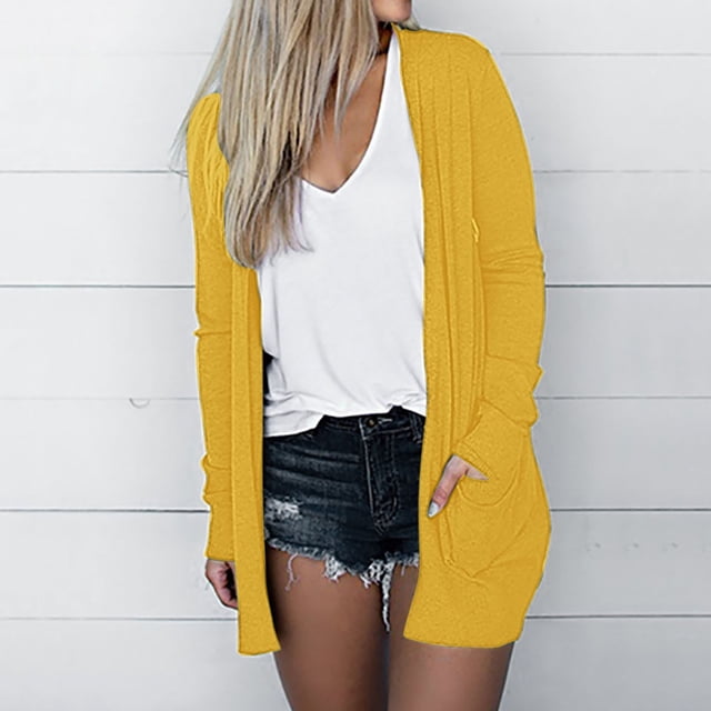 Qertyioot Blouse Décontractée à Manches Longues pour Femme avec Poche Cardigan