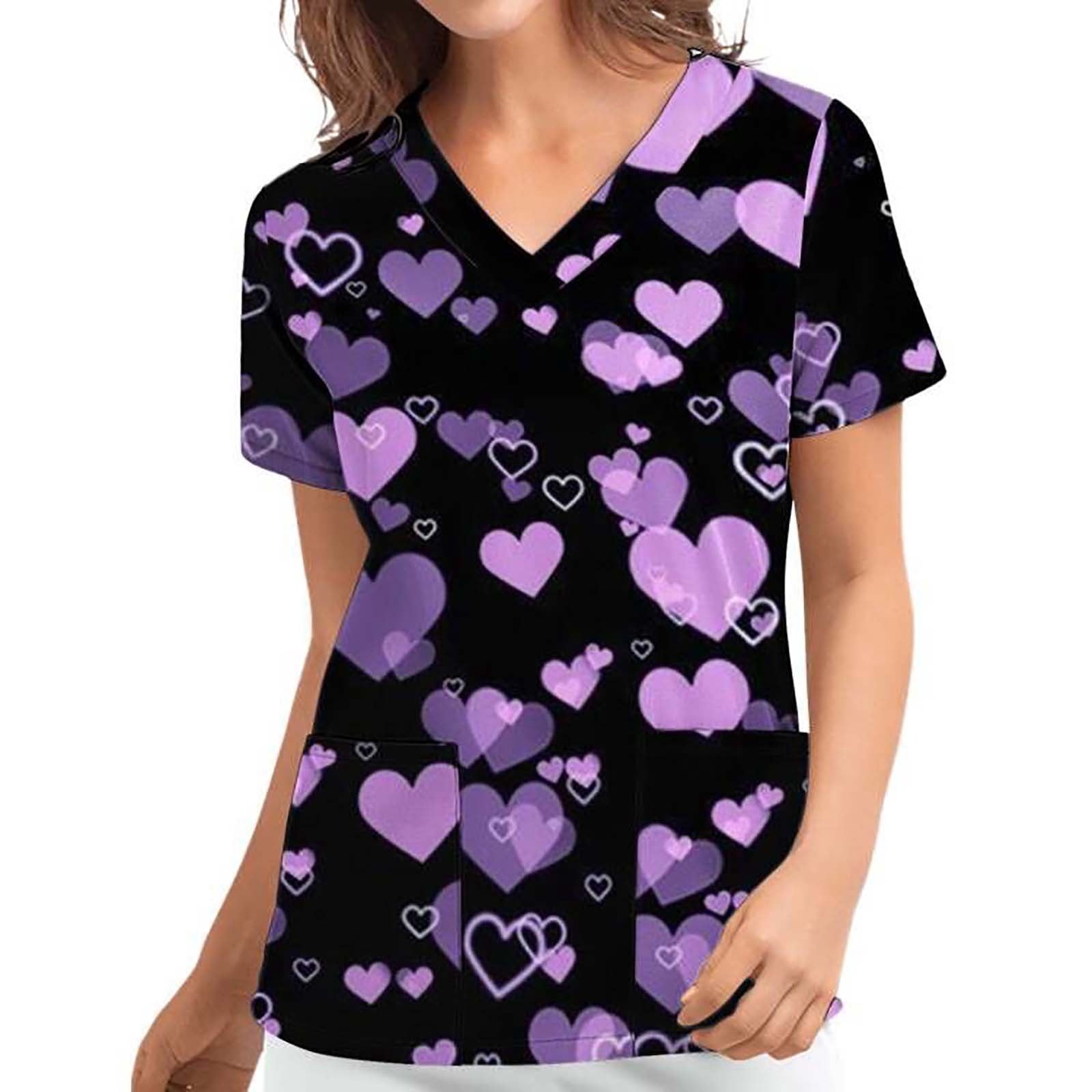 Qertyioot Blouse pour Femmes Uniforme Vêtements de Travail Manches Courtes Hauts avec