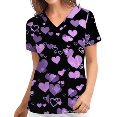 TopLLC Blouse de Sarrau pour Femmes Grande Taille pour Femmes Uniforme de Travail pour Femmes Imprimé Col en V Manches Courtes Hauts avec Poche Chemises Décontractées d'Infirmière Sarraus en Liquidation