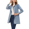 thumbnail image 4 of INSPIRE CHIC Veste en Denim Longue pour Femme à Revers Cranté, Manches Longues, Boutonnée, Ceinturée, S Bleu Gris, 4 of 6
