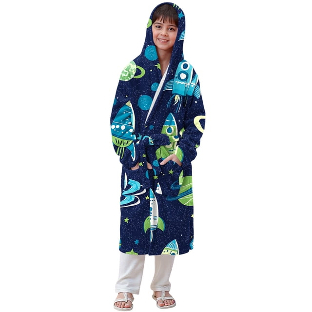 RXMEKW Velvet Hooded Bathrobe For Girls Long Sleeve Sleepwear Pajama Set With Button Closure