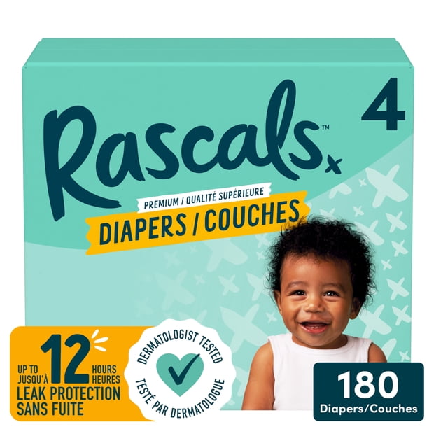 Couches Rascals Premium, Taille 4, 180 unités
