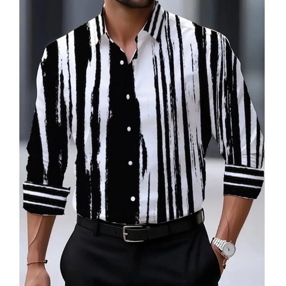 LNWUY Mens Button Down Shirts Business Casual Long Sleeve Wrinkle Free Dress Shirts Vintage Striped Shirts Regular Fit Top White XXL