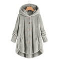 thumbnail image 2 of WRKEKC Women's Plus Size Hooded Cardigan Long Sleeve Button Front Plush Wool Blend Winter Coat, 2 of 6