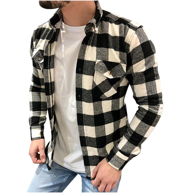Chemise à Manches Longues pour Homme Mode Homme Décontractée Confortable Col à Revers Chemise à Carreaux Veste Haut à Manches Longues