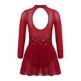 thumbnail image 2 of Linjinx Filles Enfants Justaucorps Robe de Danse Ballet à Manches Longues en Maille à Strass Assemblée Costume de Compétition de Patinage Artistique Bourgogne 12, 2 of 7