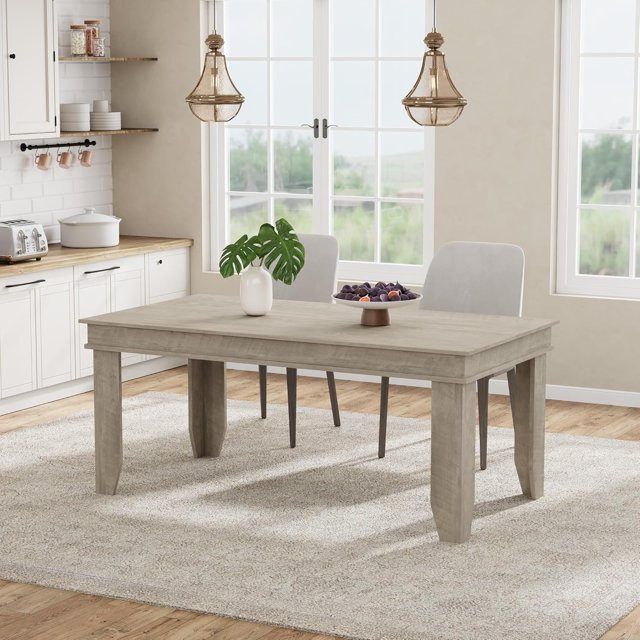 Grey 63 Inch Rectangular Dining Table for 4-6 People, Sturdy Thick Leg Kitchen Table for Dining Room Home Office