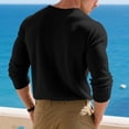 thumbnail image 4 of Wdfiry Men's Tops Solid Color Loose Plus Size Henley Tshirt Comfortable Fall Button Crewneck Long Sleeve Undershirts, 4 of 9