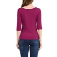 thumbnail image 3 of INSPIRE CHIC Hauts pour Femmes Manches au Coude Encolure Bateau Coupe Ajustée T-Shirt Classique Décontracté S Fuchsia, 3 of 7