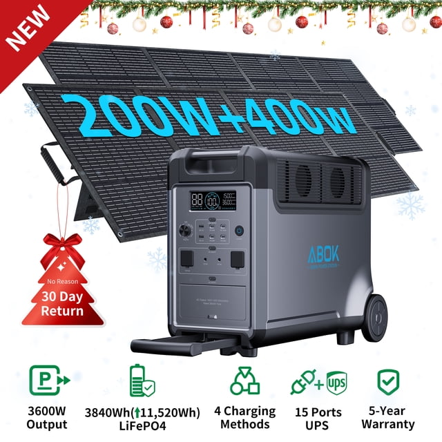 ABOK Ark3600 3840Wh Solar Generator with 600W Solar Panel–Portable Power Station for Home, Camping, RVs, Outages, Off-Grid Green Energy