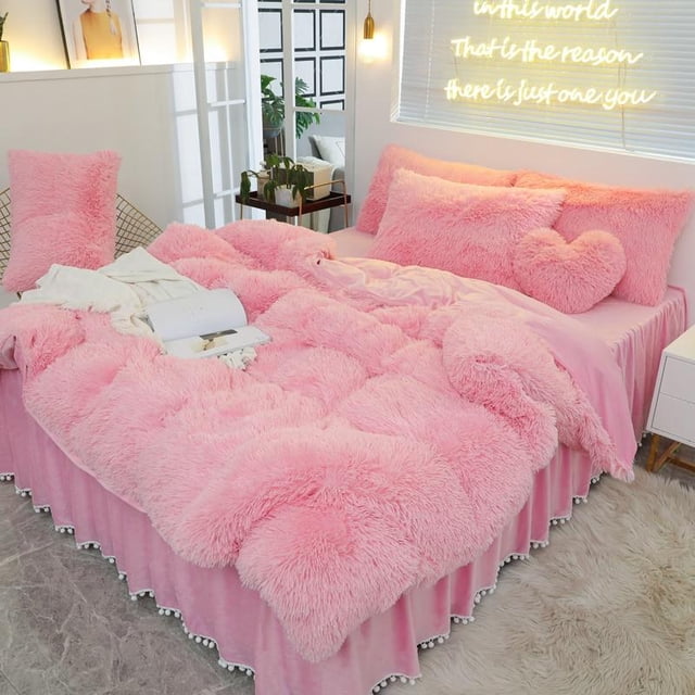 Luxury Pure Plush Shaggy Warm Fleece Bedding Set Mink Duvet Cover Set
