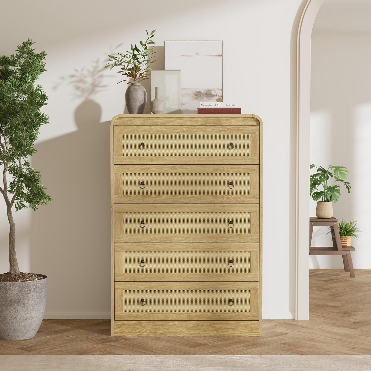 31" Tall Rattan Dresser,6 Drawer Dresser for Bedroom,Dressers & Chests of Drawers,Modern Chest of Drawers for Bedroom,Living Room,Hallway,Natural Wood