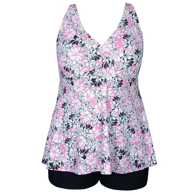 HAWEE Womens Plus Size Tankini Swimsuits with Shorts Two Piece Bathing Suit Floral Printed Swimwear