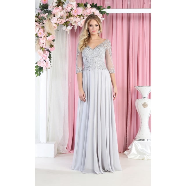 May Queen MQ1936 Robe Trapèze en Mousseline Brodée pour Mère de la Mariée pour Femmes