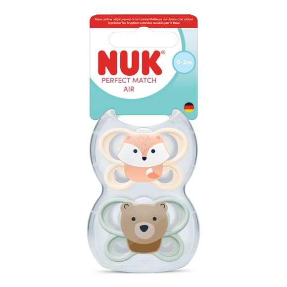 NUK Perfect Match Air Baby Newborn Pacifiers, 0-2 Months, Orthodontic Pacifiers that Promote Air Flow & Prevent Drool Rash, 95% Baby Acceptance**, 2 Count