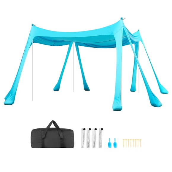 KFFKFF Beach Tent Sun Shelter, UPF50+ Sun Protection, 6.6 ft Tall, 10 x 10 ft, Easy Pop Up Beach Canopy with Sandbags, Stability Poles, Sand Shovels
