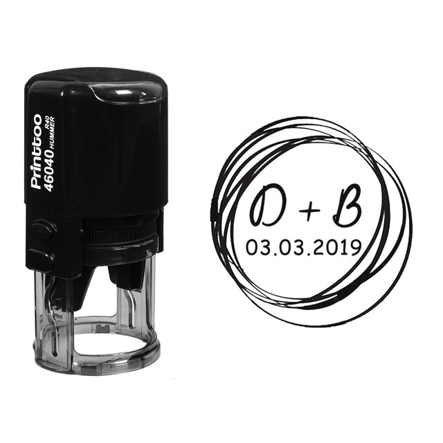 Printtoo Self Inking Custom Rubber Stamp Round Scribble Save The Date Personalized Stamper Gift Idea-Black