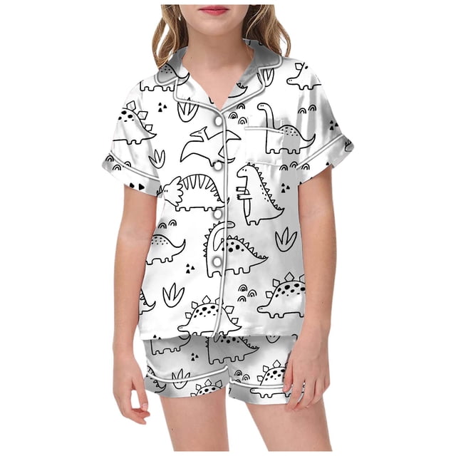 Sunnyoo Girls DIY Hand Painted Homewear Set Short Slevee Coloring Pajamas Sleepwear