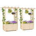 thumbnail image 1 of Gymax 2 Pcs Bac de Jardin Surélevé en Bois/ Treillis à Lattes Toit Suspendu Drainage Extérieur, 1 of 10