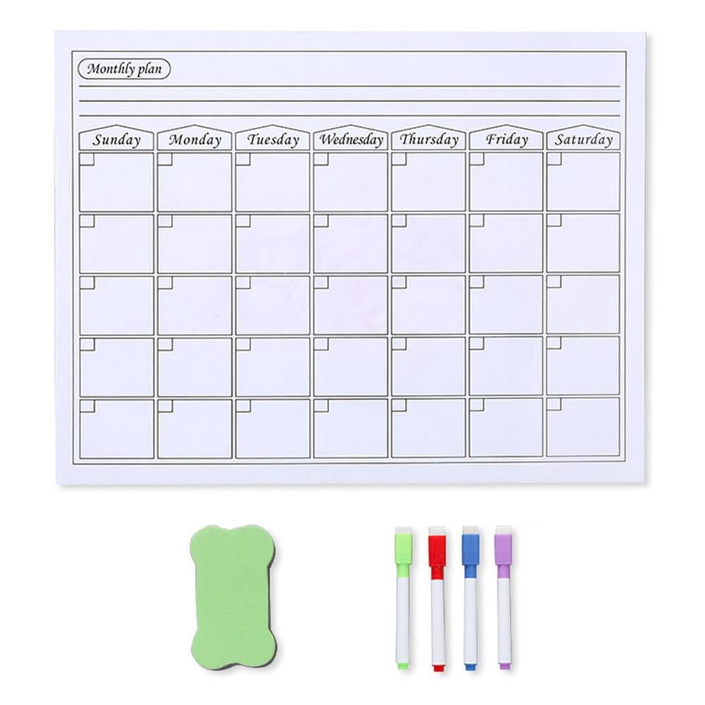 Weekly Dry Erase Board  Magnetic Calendar for Fridge  Simple Dry Erase Plan Board Set for Fridge Includes 1 Weekly/ Monthly Planner Whiteboard  4 Different Colors Markers and 1 Eraser ski