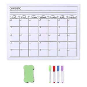 Calendrier magnétique hebdomadaire de planche à érayer à sec pour réfrigérateur simple de plan de planche pour réfrigérateur comprend 1 Tableau blanc du planificateur mensuel et hebdomadaire 4 Marqueurs de couleurs différentes et 1 Ski d'effacement