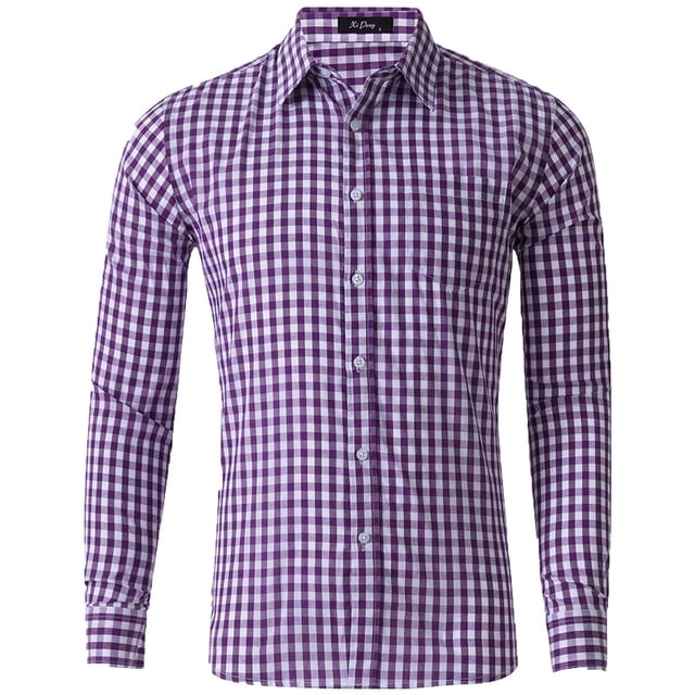 Pompotops Homme Automne Décontracté Coupe Ajustée Manches Longues Col Rabattu à Carreaux Haut Blouse Chemise en Solde