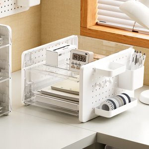 Organisateur de rangement de pegboard de bureau, papeterie multi-couches & Porte-cosme, Organisateur de bureau avec rack de document pour espace de travail, Organiseur de bureau moderne pour les fournitures de bureau