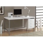 Monarch Specialties Computer Desk, Home Office, Laptop, Left, Right Set-up, Storage Drawers, 60"l, Work, Metal, Laminate, White, Grey, Contemporary, Modern
