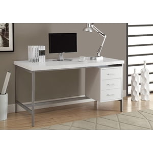 Monarch Specialties Bureau d'ordinateur, Bureau à la maison, Ordinateur portable, Gauche, Installation droite, Tiroirs de rangement, 60"l, Travail, Métal, Stratifié, Blanc, Gris, Contemporain, Moderne