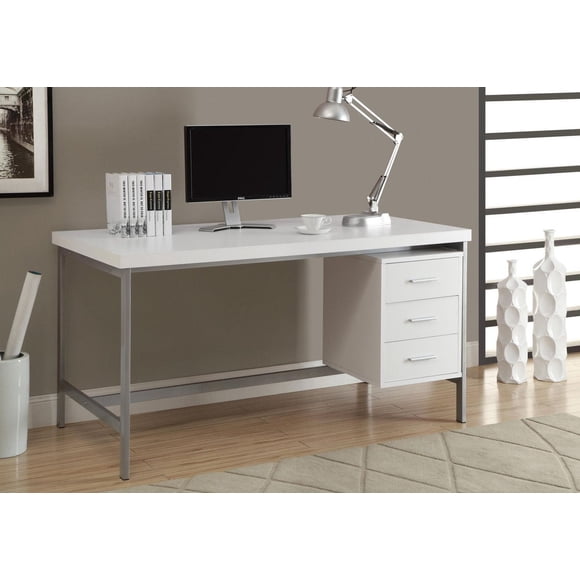 Monarch Specialties Computer Desk, Home Office, Laptop, Left, Right Set-up, Storage Drawers, 60"l, Work, Metal, Laminate, White, Grey, Contemporary, Modern