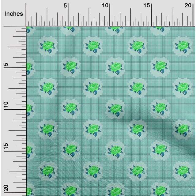 oneOone Tissu Flex en Coton à Carreaux/feuilles et Imprimé Floral de Roses, Tissu BTY 40 Pouces de Large