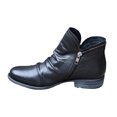 thumbnail image 1 of Bottes Courtes en Cuir pour Femmes Rétro Unies à Talon Bas avec Fermeture Éclair, 1 of 9