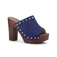 thumbnail image 1 of BLISSFUL STEP Chaussures pour Femmes à Plateforme à Talons Épais à Bout Ouvert à Rivets en Faux Suède Sandales à Enfiler Bleu Brume 7, 1 of 7