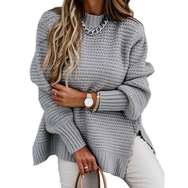 Innerwin Chandail d'Hiver Chaud pour Femmes, Décontracté, Col Roulé Mi-Haut, Ample, Gris P